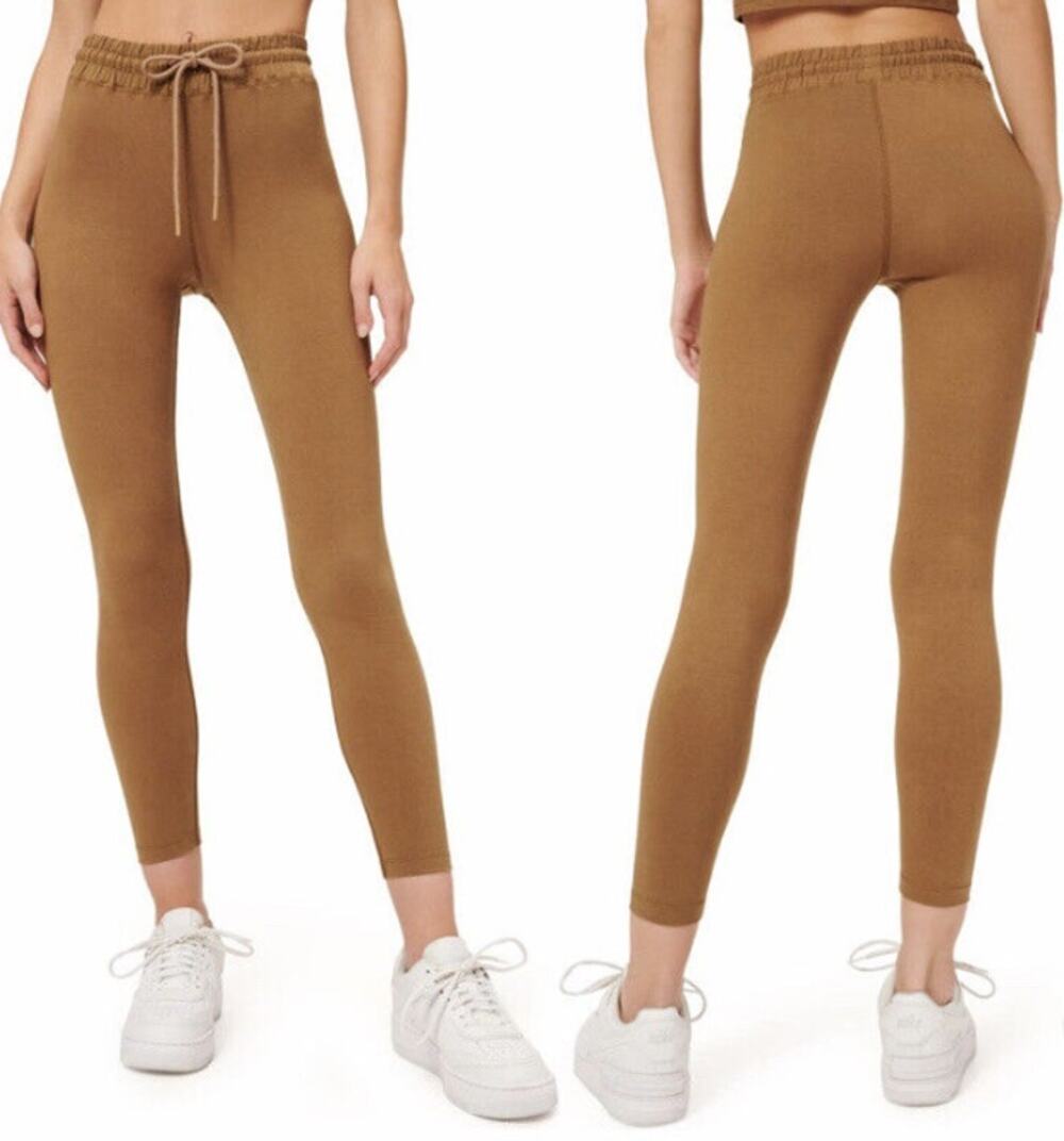 GOOD AMERICAN Essential Tie-Waist Leggings 3XL Tan Sepia Cotton Jersey NWT